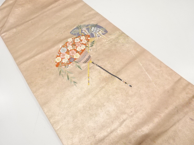 引箔　花傘模様織り出し　名古屋帯